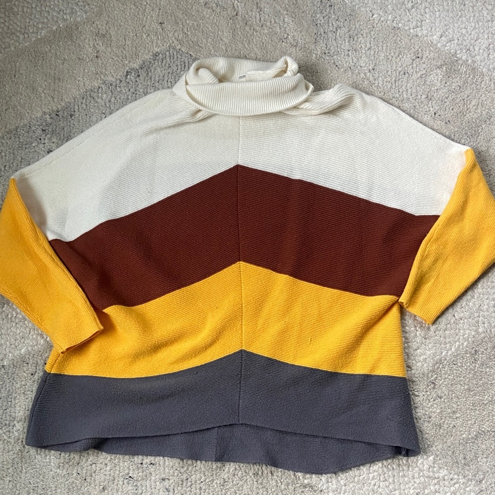 ✨5 for $15✨ Colorblock Turtleneck Sweater - Cream, Brown, Yellow, Gray